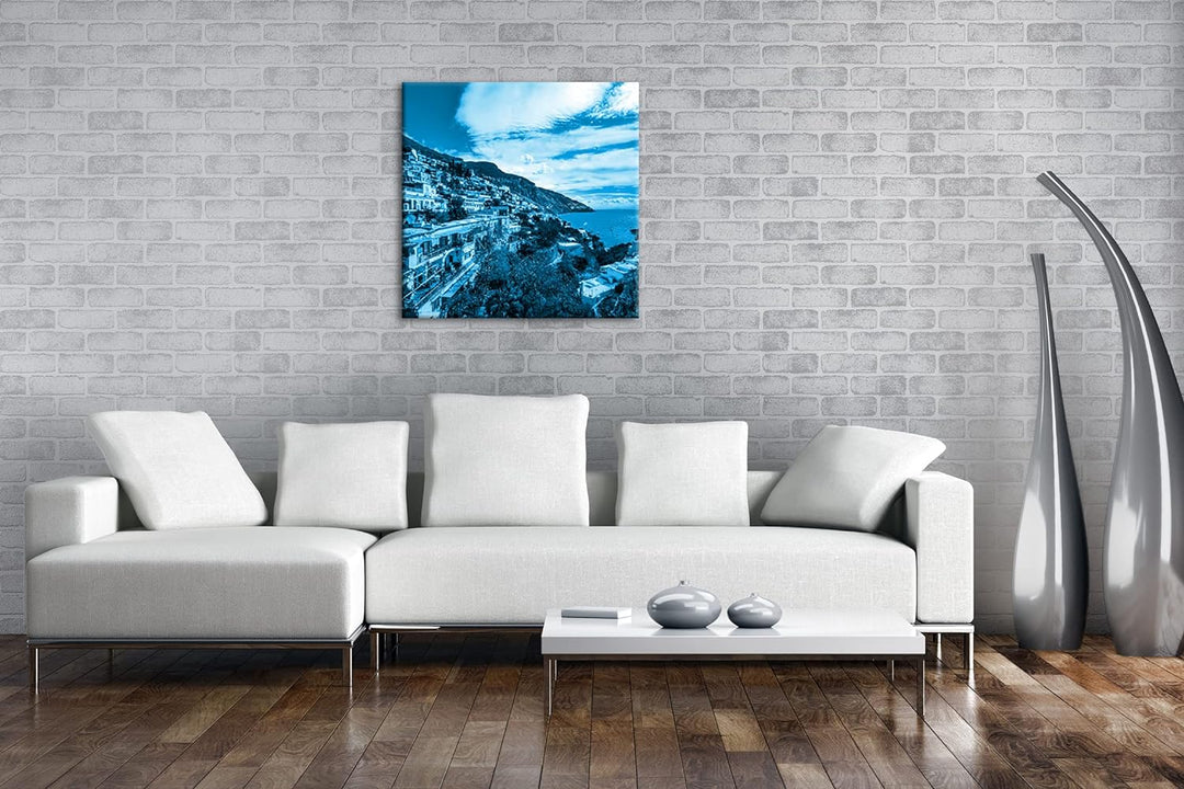 deyoli Amalfi Küste in Italien Format: 40x40 Effekt: Monocrome Blau als Leinwandbild, Motiv fertig g