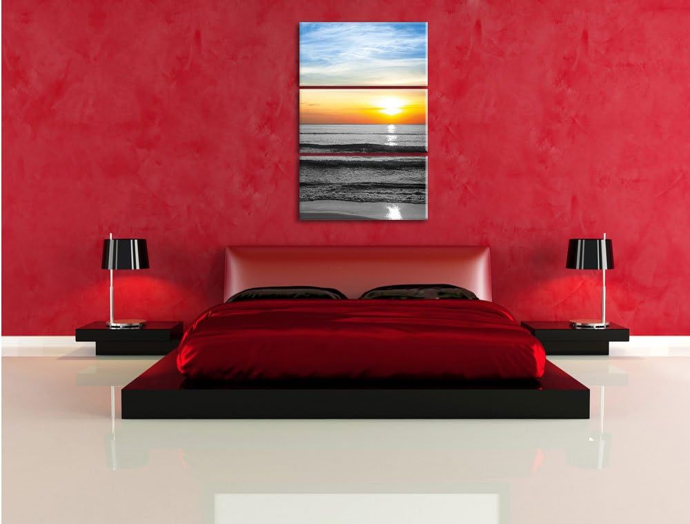 Pixxprint Malibu Beach Sunrise Water Sand als Leinwandbild/Grösse: 3 Teilig (120x80) cm/Wandbild/Kun