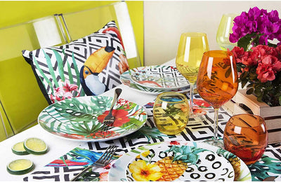 Excelsa Tropical Chic Teller-Set, 18 Stück, Porzellan, mehrfarbig Single, Single