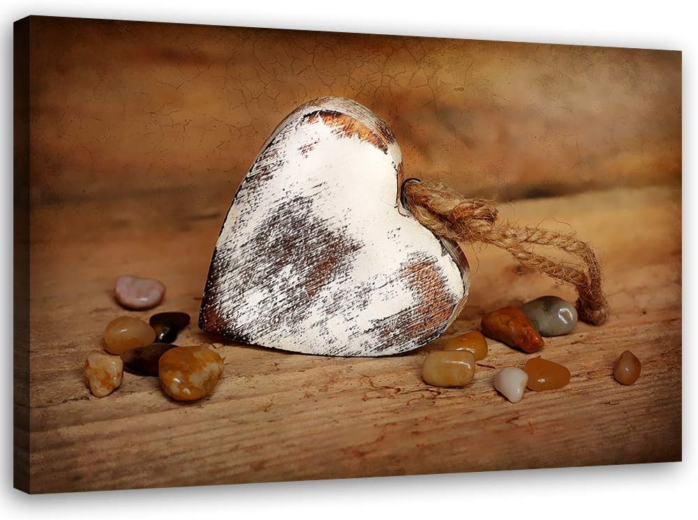 Feeby Vlies Leinwandbild Shabby Chic 100x70 cm Wanddeko Design Kunstdruck Zimmerdeko Bilderwand Herz