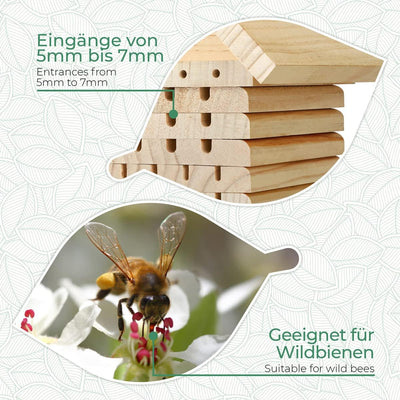 WILDLIFE FRIEND I Bienenhotel aus Naturholz - Insektenhotel, Nisthilfe Unterschlupf für Wildbienen I