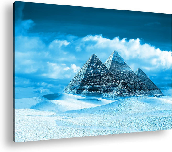 deyoli Die Pyramiden von Gizeh Format: 80x60 Effekt: Monocrome Blau als Leinwand, Motiv fertig gerah
