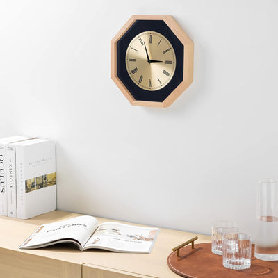 Navaris Analog Holz Wanduhr Achteck Design - 30 x 30 x 3,5cm - analoge Hängeuhr Uhr zum Aufhängen mi