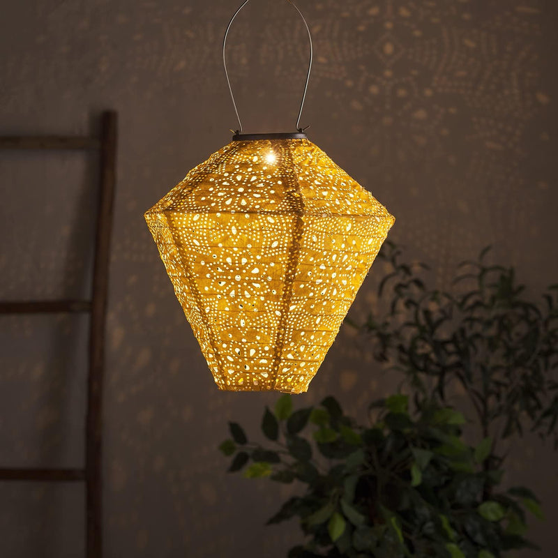 Lights4fun LED Solar Lampion Diamant Tyvek Marokkanische Laterne Aussenbereich