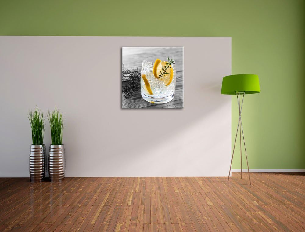 Pixxprint Drink mit Zitrone und Rosmarin als Leinwandbild/Grösse: 70x70 cm/Wandbild/Kunstdruck/ferti
