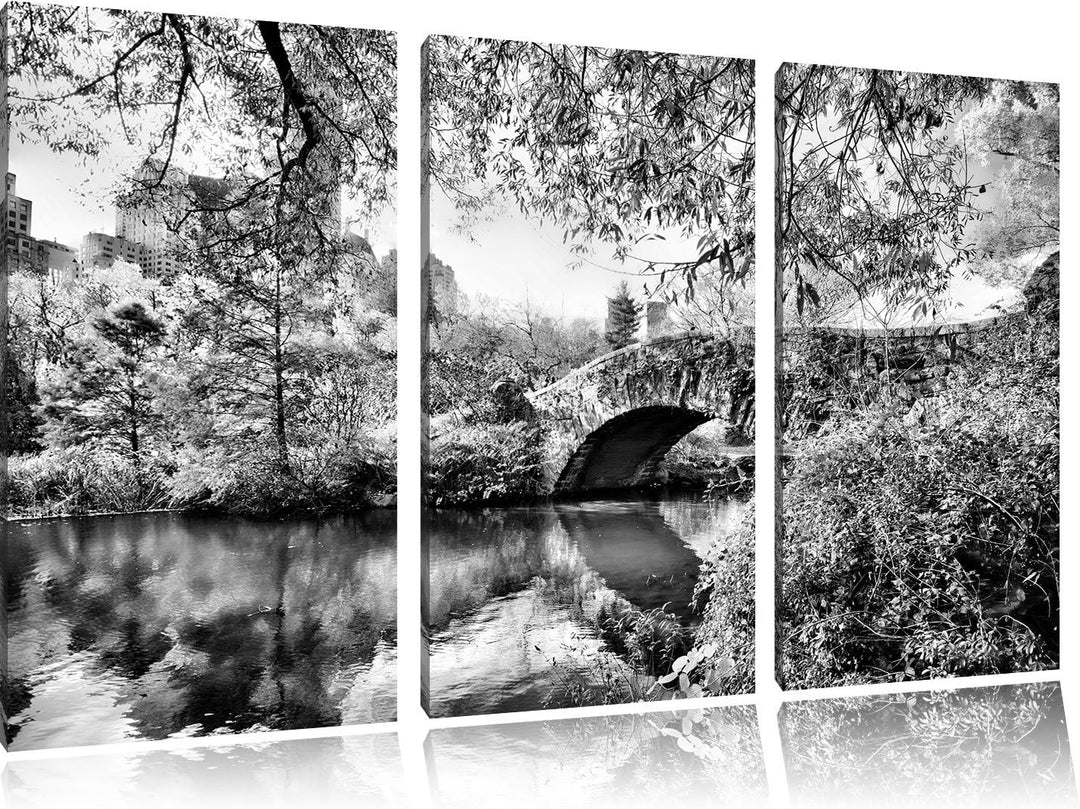 Pixxprint Brücke im Central Park als Leinwandbild/Grösse: 3 Teilig (120x80 cm) cm/Wandbild/Kunstdruc