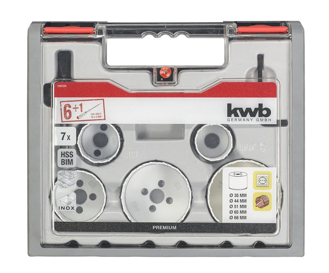kwb 598260.0 Profi Bi-Metall Lochsäge-Set Nr. 2 für Elektriker – 7-teilig, HSS-CO, Vario Zahnung, 8