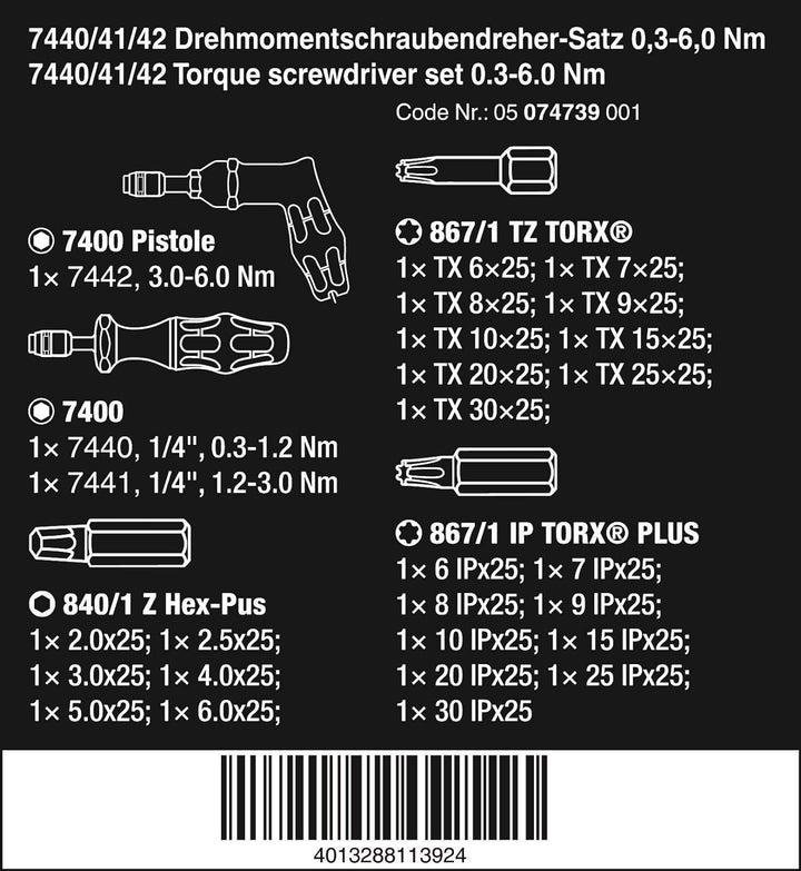 Wera 7440/41/42 Kraftform Drehmomentschraubendreher-Satz, 27-teilig, 05074739001 & 8100 SA 2 Zyklop