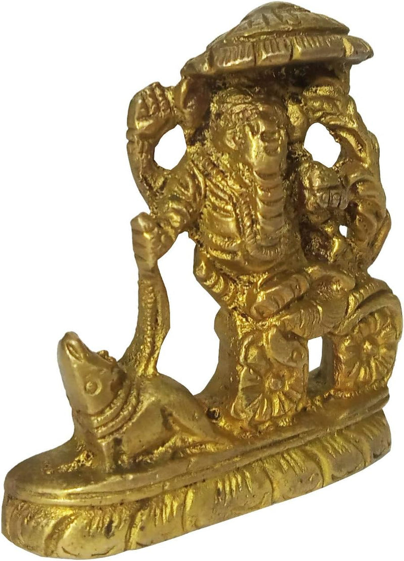 Purpledip Rare Collection Messing-Statue Ganapathi Ganesha auf Chariot von Maus gezeichnet (12176)