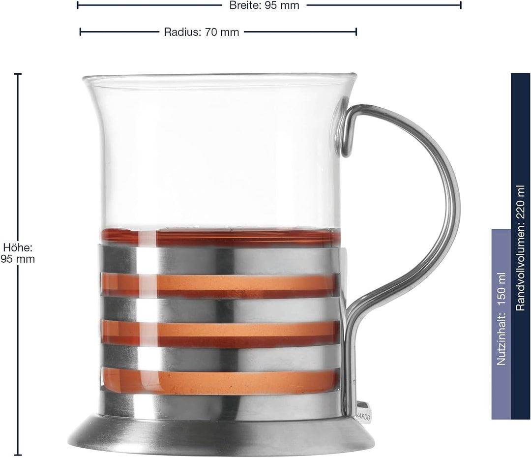 Leonardo Balance Tee-Glas 6er Set, Tee Tasse aus Glas inklusive Edelstahl-Halter, handgefertigte Tee