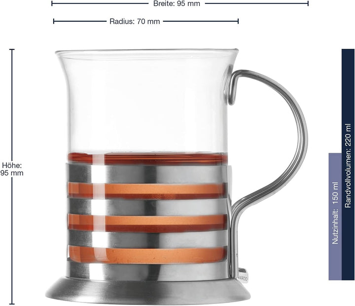 Leonardo Balance Tee-Glas 6er Set, Tee Tasse aus Glas inklusive Edelstahl-Halter, handgefertigte Tee