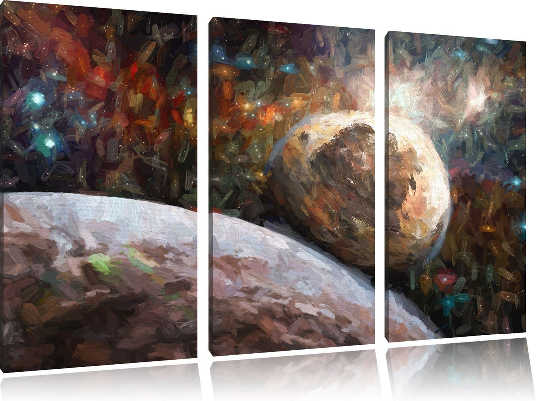 Pixxprint Alien Planeten im Weltall als Leinwandbild/Grösse: 3 Teilig (120x80 cm) cm/Wandbild/Kunstd