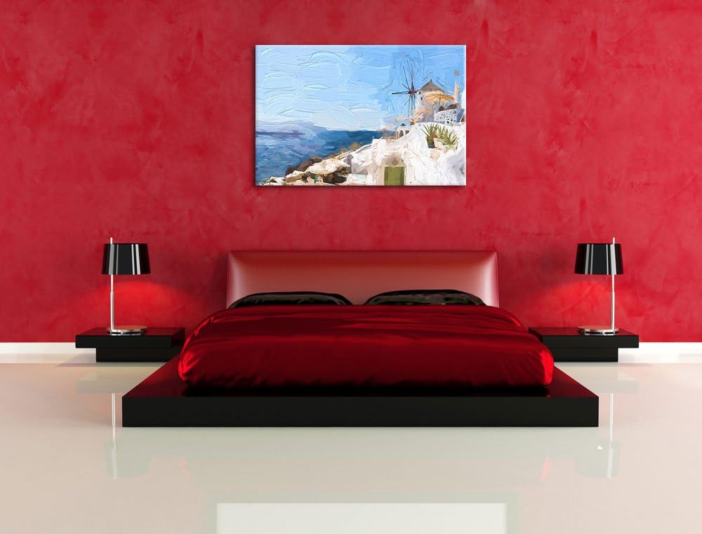Pixxprint weisse Häuser in Griechenland als Leinwandbild/Grösse: 100x70 cm/Wandbild/Kunstdruck/ferti