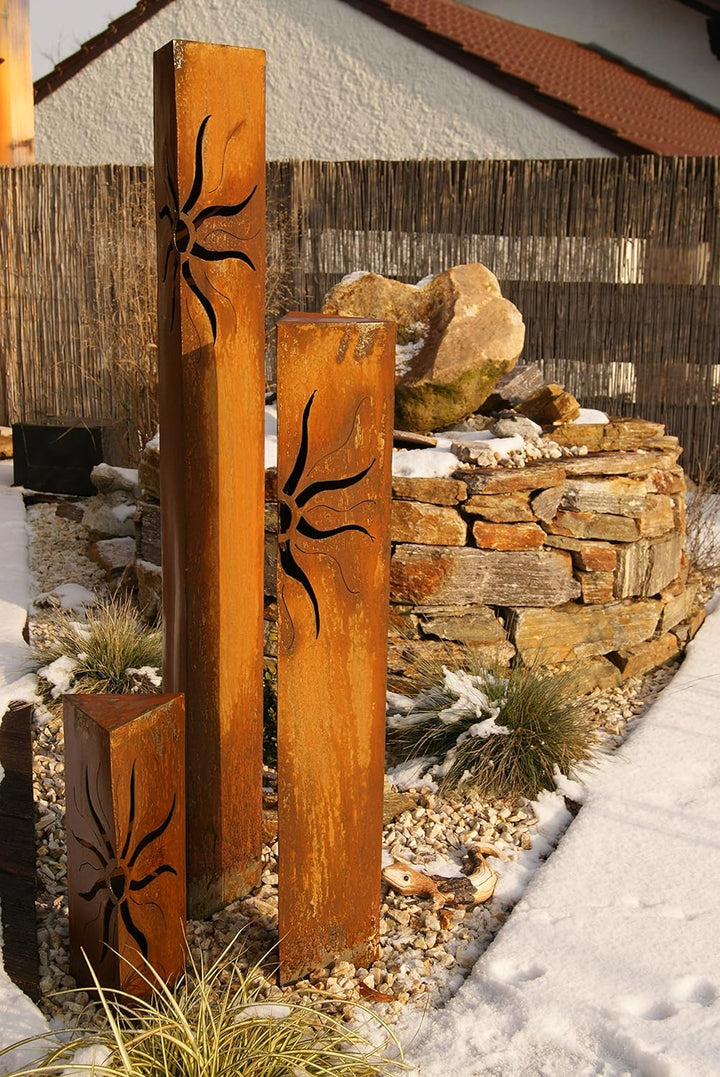 JH-Metalldesign Säulenset Sonne Edelrost Säule Set Rost Garten Dekoration Stele