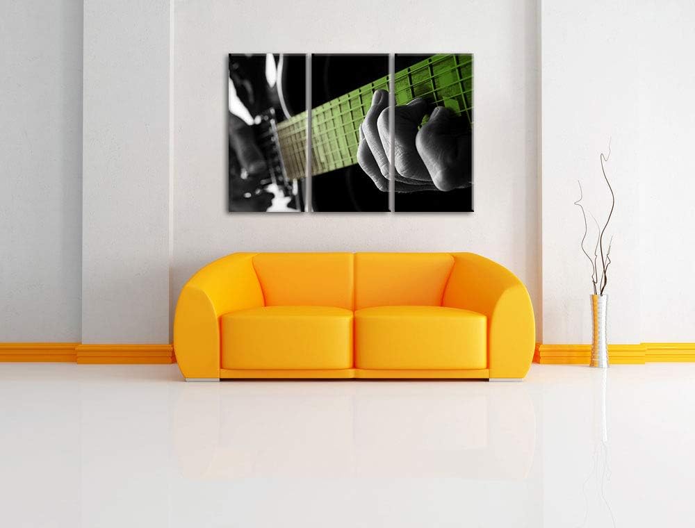 Mann spielt auf E-Gitarre schwarz/weiss 3-Teiler Leinwandbild 120x80 Bild auf Leinwand, XXL riesige