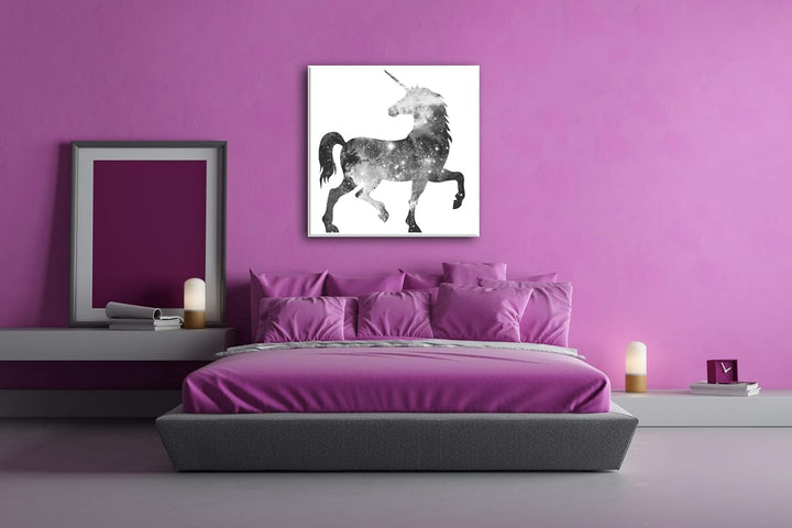 deyoli Galaxie-Einhorn Format: 70x70 Effekt: Schwarz&Weiss als Leinwandbild, Motiv fertig gerahmt au