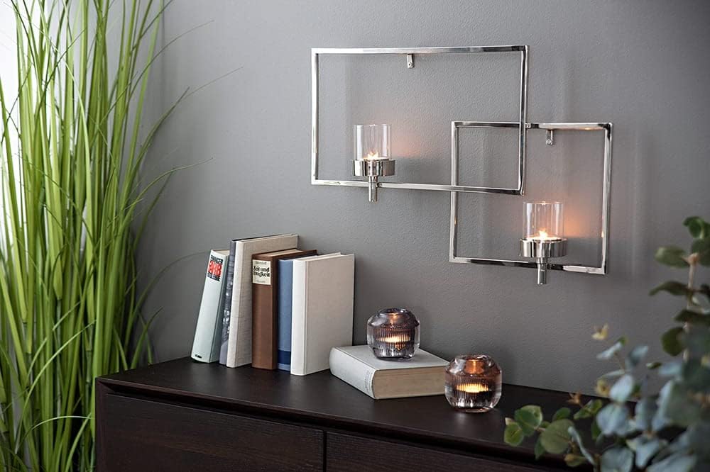 Fink Escala Kerzenleuchter Wanddeko m. Glas,2flm,vernickelt Länge 42, Höhe 28 143030