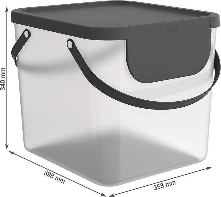 Rotho Albula Aufbewahrungsbox Deckel, Kunststoff (PP recycelt), transparent/anthrazit, 40 Liter, (39