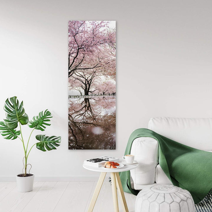 Febby Vlies Leinwandbild XXL Blühende Bäume 50x150 cm Wandbild Kunst Bilder Schlafzimmer Deko Wohnzi