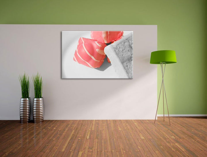 appetitliche Süssigkeiten schwarz/weiss auf Leinwand, XXL riesige Bilder fertig gerahmt mit Keilrahm