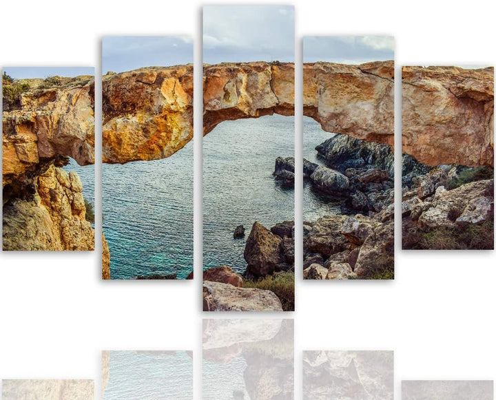 Wandbild XXL 5 Teilig Natur Leinwandbild Fels See Himmel Landschaft orange 300x140 cm Leinwandbild 3