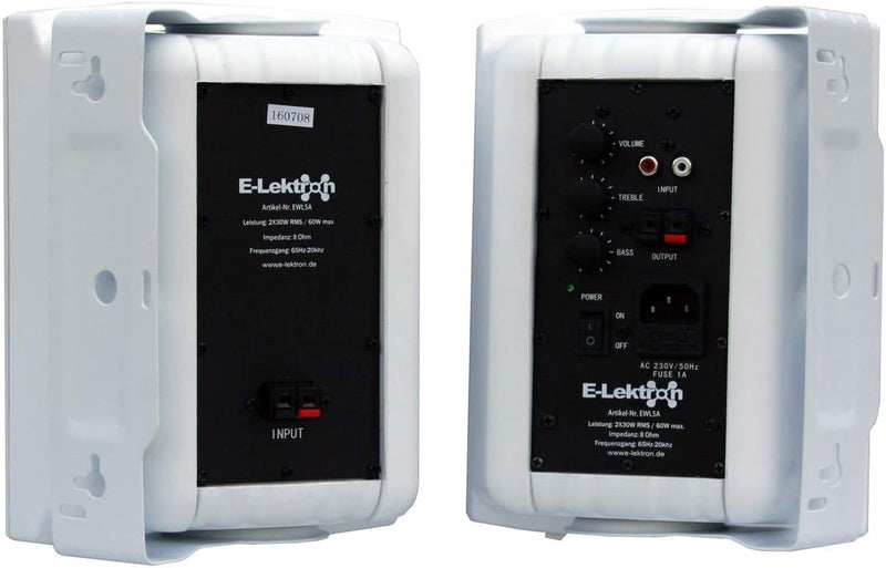 E-Lektron EWL5A Stereo Aktiv Lautsprecher Paar inkl. Wandhalter - 5" 2X 60W Weiss