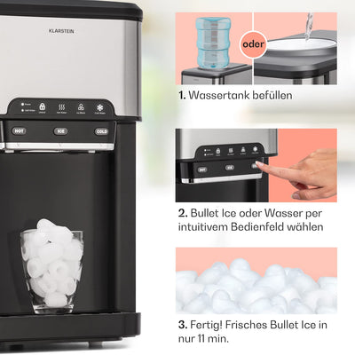 Klarstein Eiswürfelmaschine für Zuhause Camping Gastro, Schnelle Mini Eiswürfelmaschine Klein, Profi