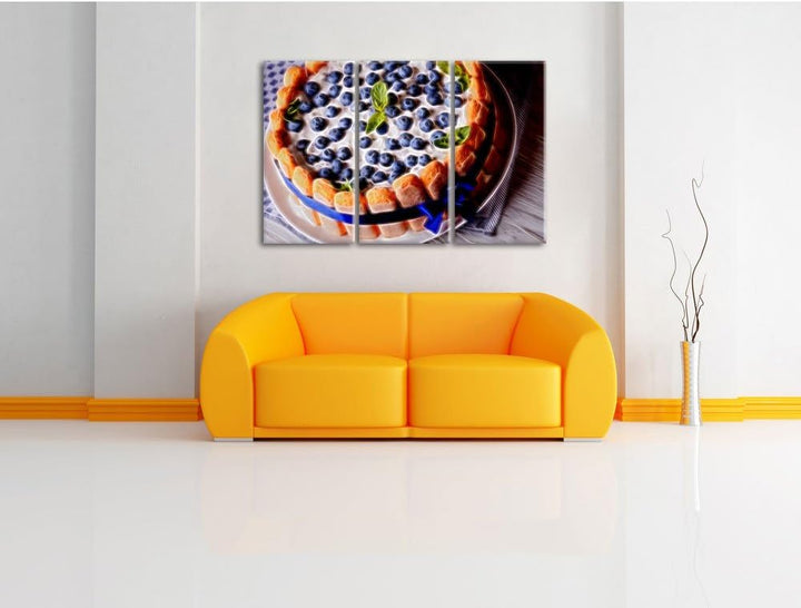 Pixxprint Heidelbeerkuchen Neon Lights Effekt 3-Teiler Leinwandbild 120x80 Bild auf Leinwand