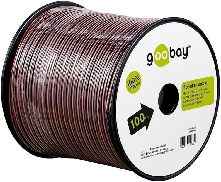 Goobay 15085 Lautsprecherkabel 2x2,5mm² Kupfer Litze / Boxenkabel Audio Kabel Meterware / Speaker Ca
