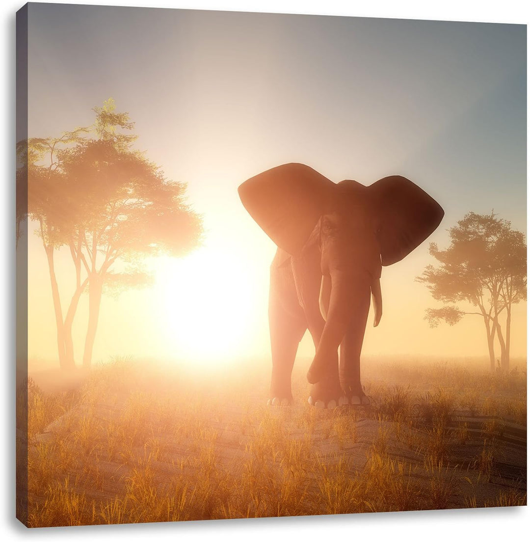 Pixxprint Grosser afrikanischer Elefant in der Wüste, Format: 70x70 auf Leinwand, 70x70