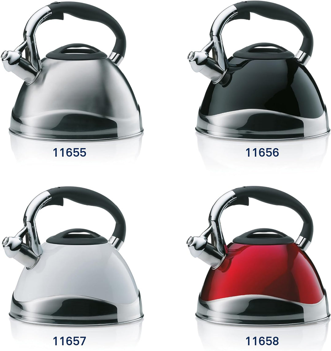 Kela 11656 Wasserkessel mit Pfeifton, Induktionsgeeignet, 3 L, Edelstahl, Varus, Schwarz Schwarz Sin