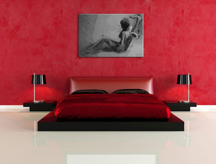 Pixxprint Attraktive Frau mit Saxophone als Leinwandbild/Grösse: 100x70 cm/Wandbild/Kunstdruck/ferti