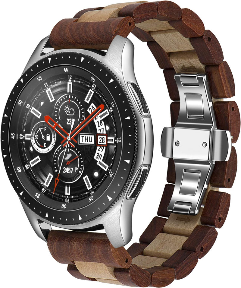 Holz Armband 22mm Kompatibel mit Samsung Galaxy Watch 3 45mm/Gear S3 46mm,Holz Edelstahl Uhrenarmban