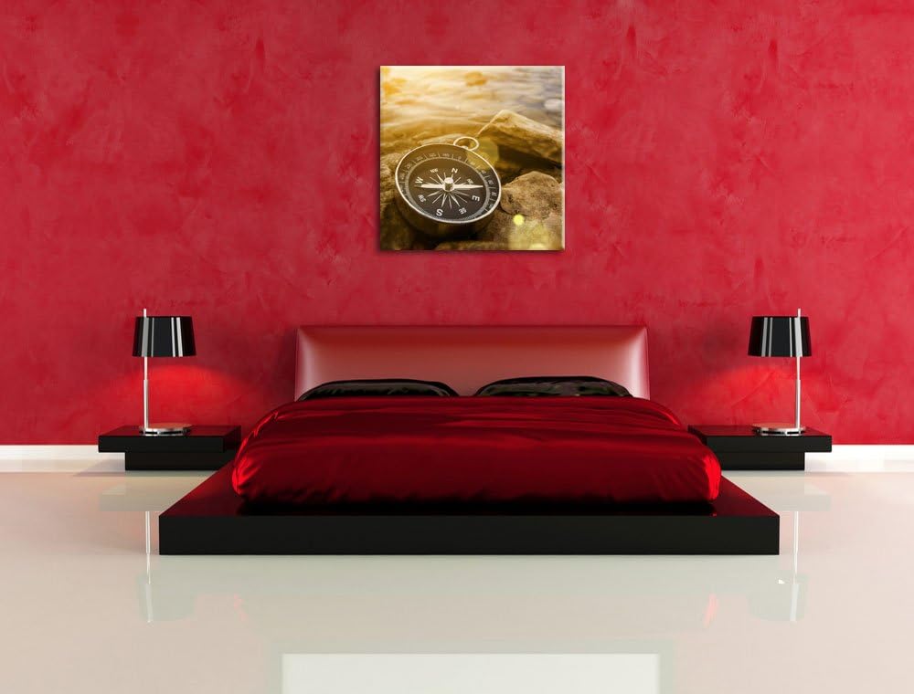schöner Kompass Reiselust, Format: 70x70 auf Leinwand, XXL riesige Bilder fertig gerahmt mit Keilrah