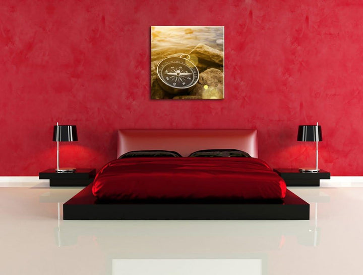 schöner Kompass Reiselust, Format: 70x70 auf Leinwand, XXL riesige Bilder fertig gerahmt mit Keilrah