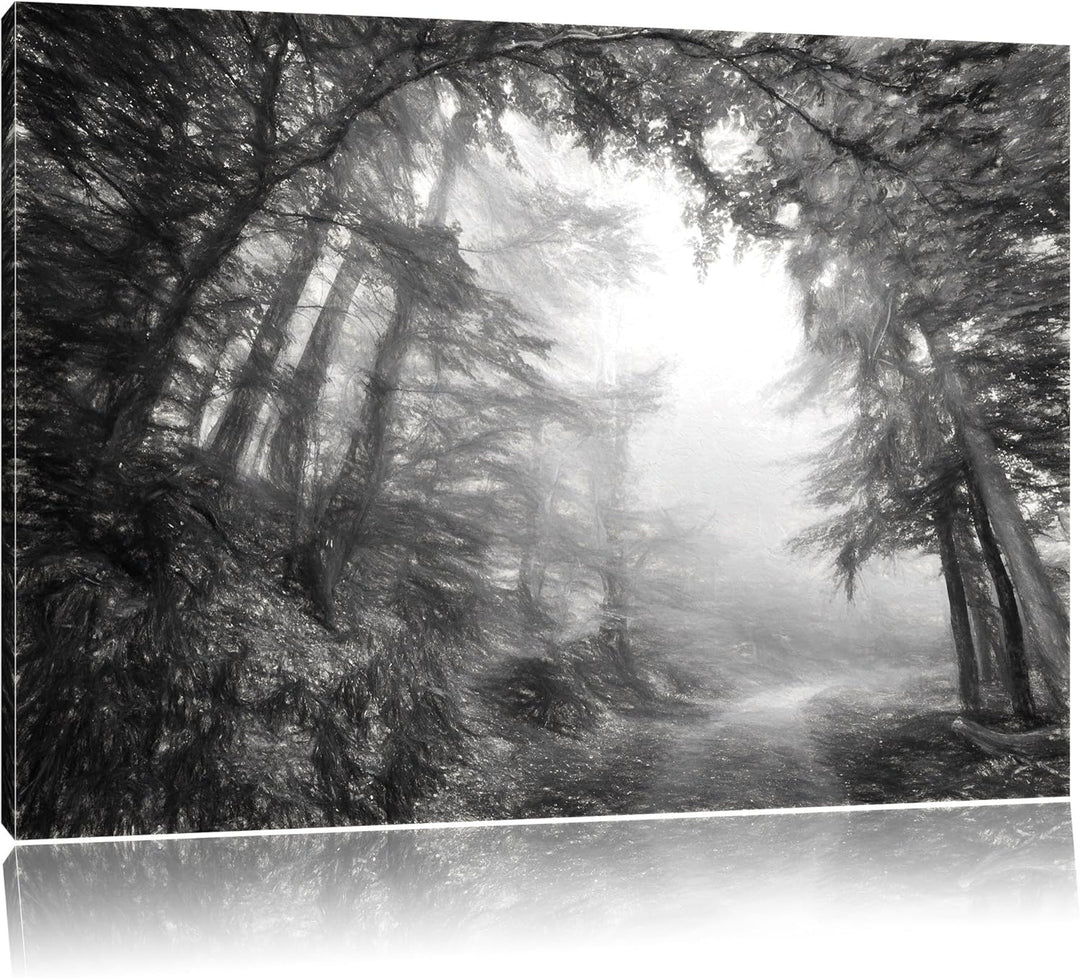 Pixxprint Sonnenstrahlen Waldweg als Leinwandbild/Grösse: 100x70 / Wandbild/Kunstdruck/fertig bespan