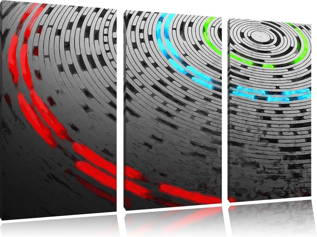 Pixxprint Abstrakte Schallplatte, Love Music Pinsel Effekt 3-Teiler Leinwandbild 120x80 Bild auf Lei