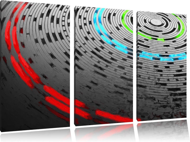 Pixxprint Abstrakte Schallplatte, Love Music Pinsel Effekt 3-Teiler Leinwandbild 120x80 Bild auf Lei