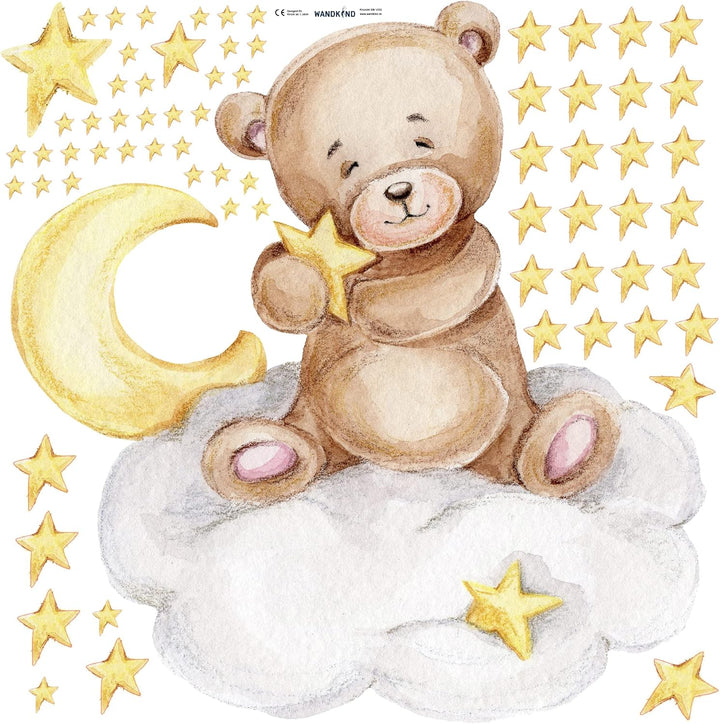 Knuddel Bär auf der Wolke V292 | handgezeichnet | AUFKLEBER Kindergarten | Wandsticker Kinderzimmer