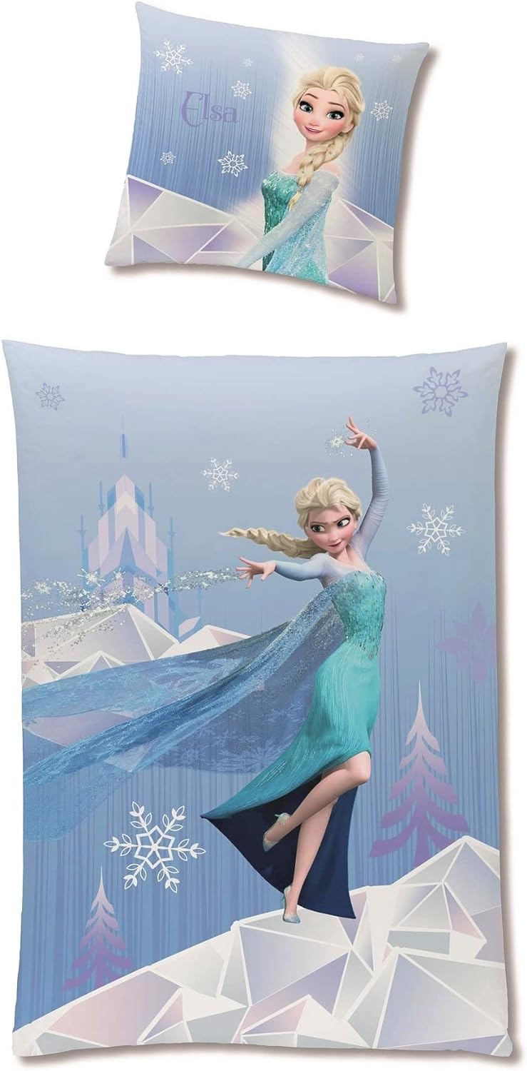 Disney Die Eiskönigin Winter Bettwäsche Set 135x200 80x80 cm · Frozen Mädchenbettwäsche mit Anna und