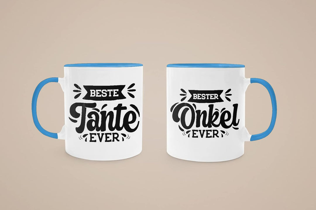Trendation - Tante und Onkel Geschenk Tasse Set Kaffeetassen Geschenke Weihnachten (Blau), Blau