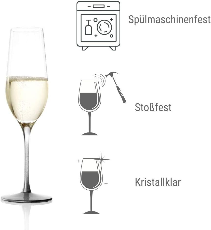 STÖLZLE LAUSITZ Sektgläser Event 195 ml in Silber I Schaumweingläser 6er Set Kristallglas I Sektflöt