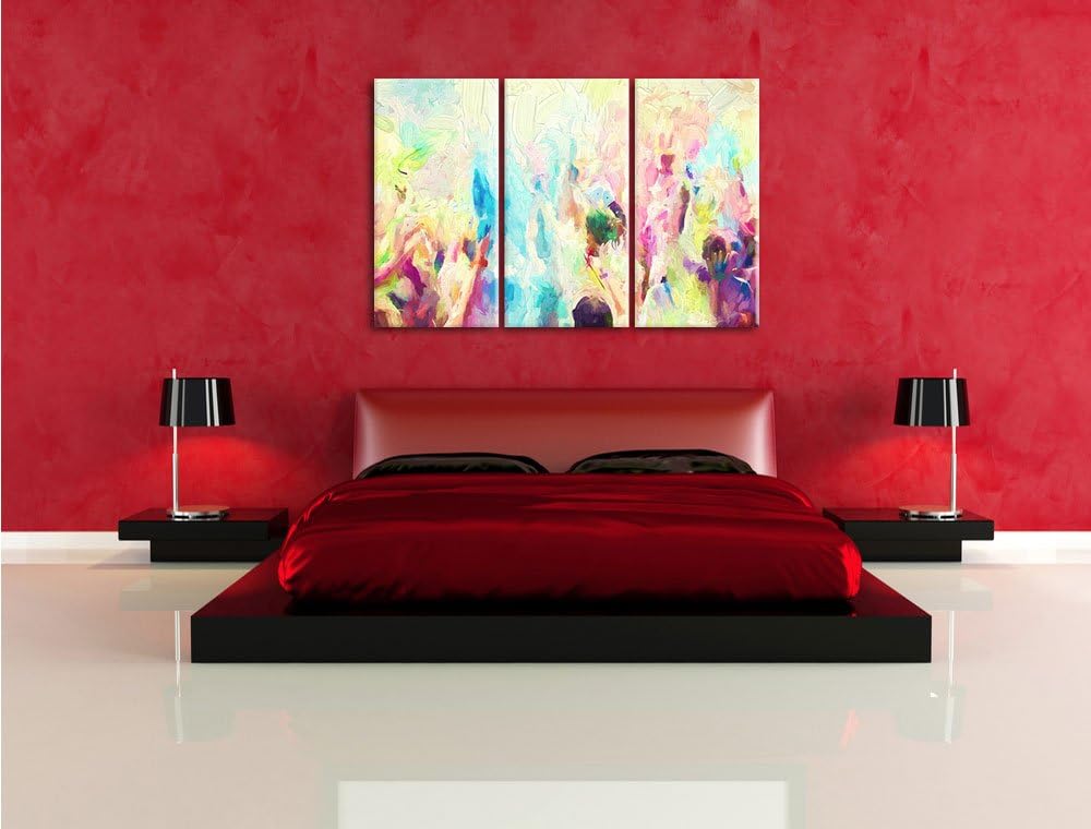 Pixxprint Farben Festival, Holi Indien Pinsel Effekt 3-Teiler Leinwandbild 120x80 Bild auf Leinwand
