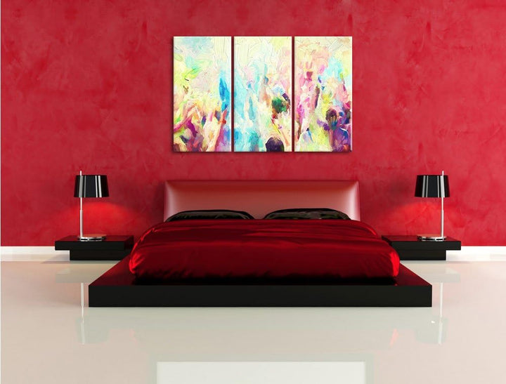 Pixxprint Farben Festival, Holi Indien Pinsel Effekt 3-Teiler Leinwandbild 120x80 Bild auf Leinwand