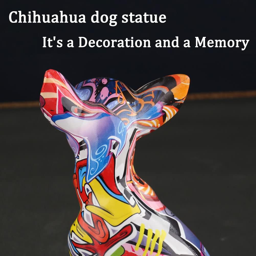 Chihuahua-Hundestatue aus Harz – Heimdekoration, bunte Chihuahua-Hundestatue, bunte Graffiti-Chihuah