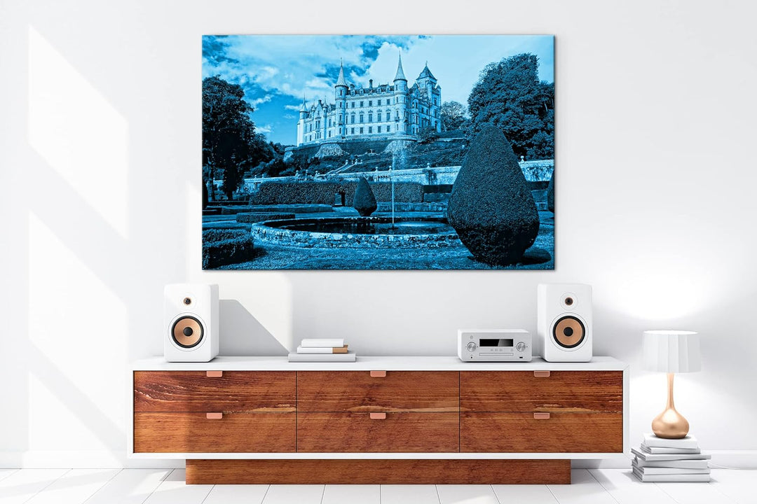 deyoli edles Schloss in Schottland Format: 80x60 Effekt: Monocrome Blau als Leinwand, Motiv fertig g