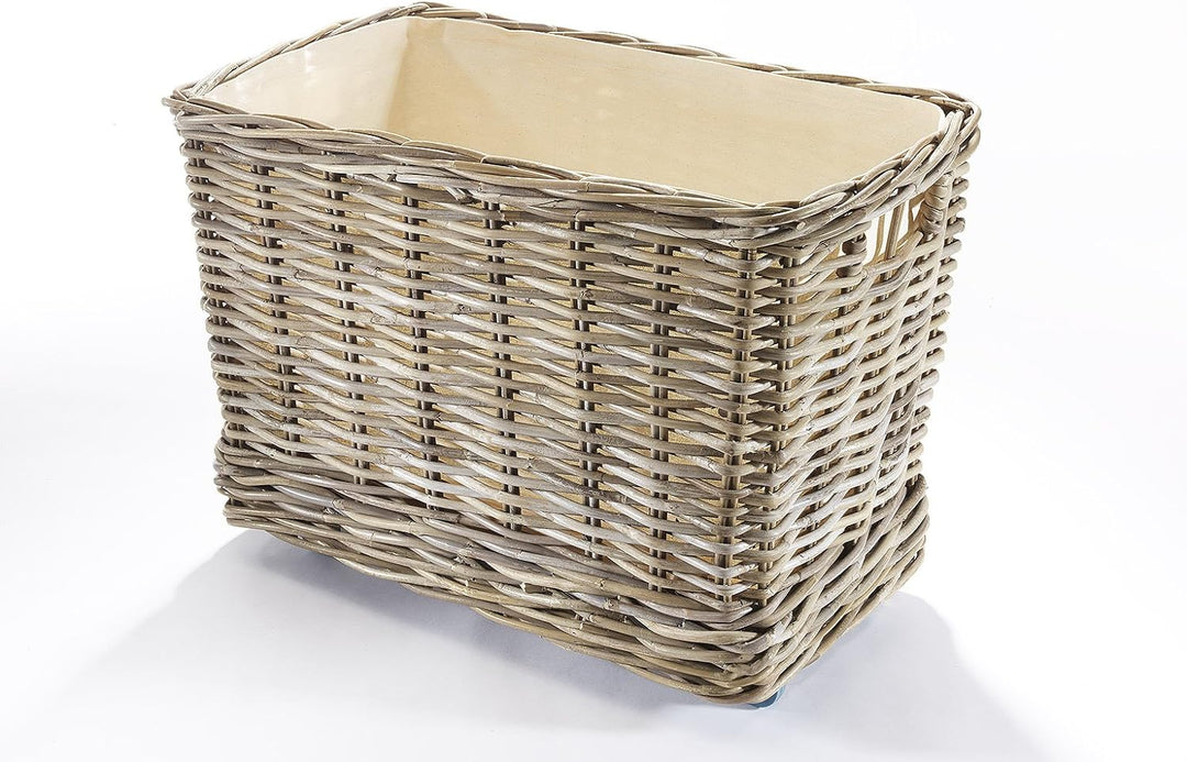 Kobolo Holzkorb Kaminholzwagen mit 4 Rollen für Kaminholz Rattan Innenfutter aus Leinen