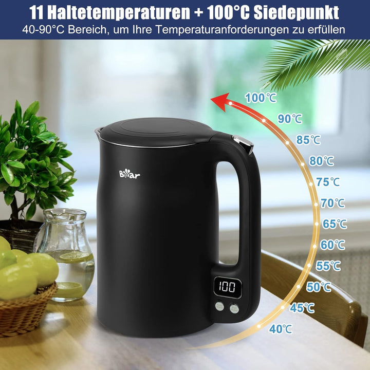 Bear 1.7L 304 Edelstahl Mit 11 Temperaturen Wasserkocher,1800w Trockenaufschutz, Doppelter Verbrühun