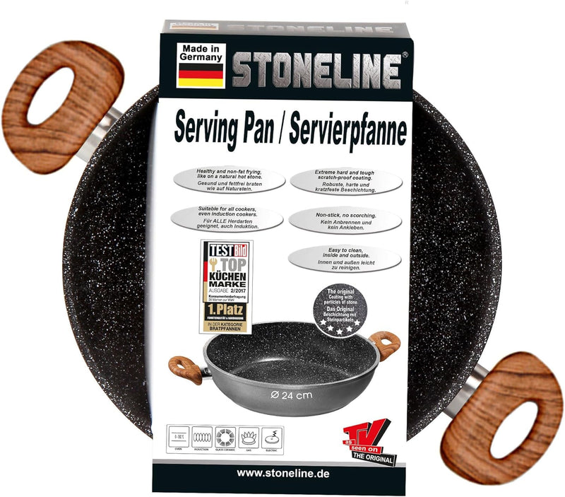 STONELINE® Back to Nature Servierpfanne 24 cm, Made in Germany, auch für öl- und fettfreies Braten,