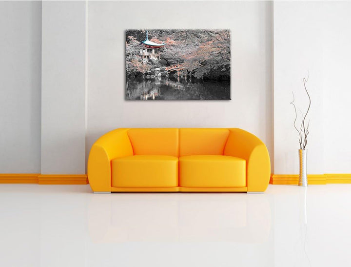 schönes Kloster in Japan schwarz/weiss Format: 100x70 auf Leinwand, XXL riesige Bilder fertig gerahm